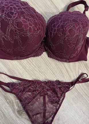 Бордовий комплект ann summers sexy lace planet спідня білизна р.l 80 g8 фото