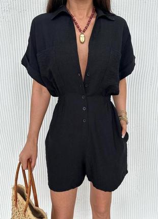 Чорний жіночий літній комбінезон з шортами жіночий базовий універсальний комбінезон з шортами