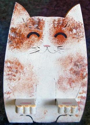 Подставка для смартфона счастливый котик–ручная роспись по дереву