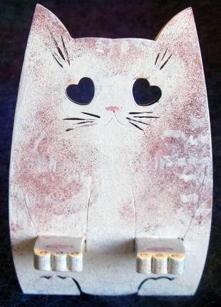 Подставка для телефона деревянная lover cat – handmade1 фото