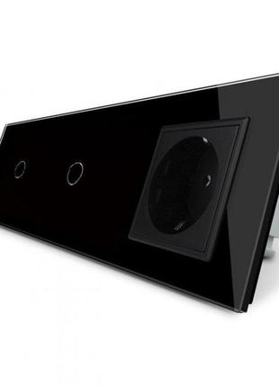 Сенсорний вимикач 2 сенсора (1-1) 1 розетка livolo чорний скло...