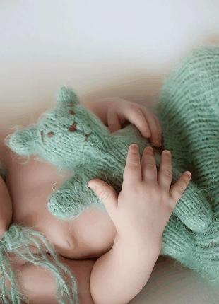Комплект шапочка с ушками, штанишки и мишка для фотосессии новорожденных3 фото