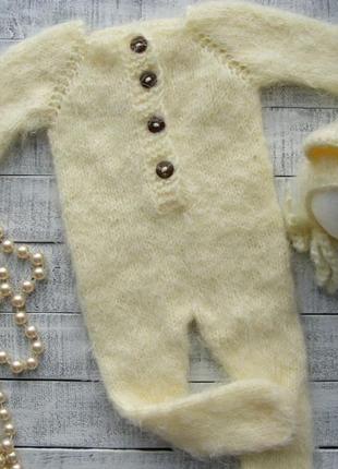 Слип (пижама, комбинезон, человечек) + шапочка с ушками для фотосессии новорожденных