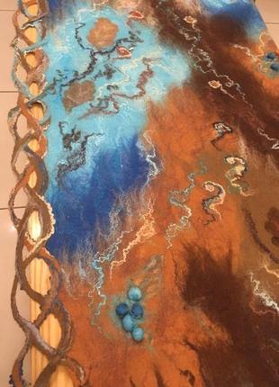 Валяного палантин в техніці нунофелтінг "барви осені - бірюза з шоколадом"5 фото