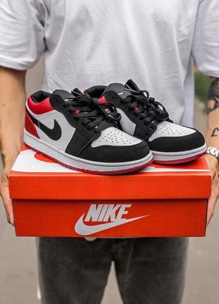 👟nike air jordan 1 retro low (черно/белые с красным)