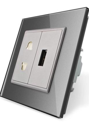 Розетка універсальна з usb розеткою livolo сірий скло (vl-c7c1...