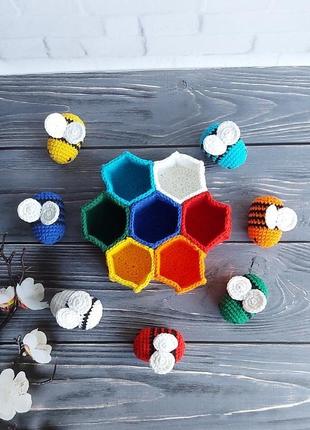 Соти бджілки сортер набір іграшковий хендмейд монтесорі розвиваючі іграшки5 фото