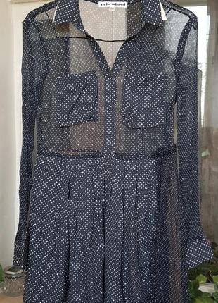 Полупрозрачное платье-рубашка в складку в горох из 100% натурального шелка-жатки xs/s9 фото