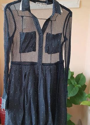 Полупрозрачное платье-рубашка в складку в горох из 100% натурального шелка-жатки xs/s1 фото