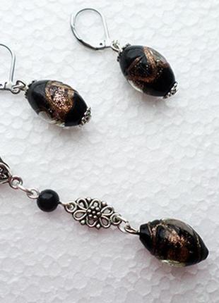 Комплект сережки і кулон підвіска з муранського скла