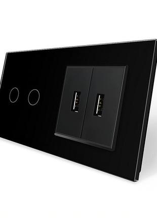 Сенсорний вимикач 2 сенсора 2 usb livolo чорний скло (vl-c702/...