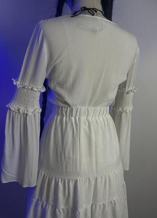 Біла довга пишна красива спідниця юбка максі ярусами білого кольору5 фото