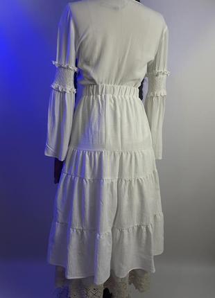 Біла довга пишна красива спідниця юбка максі ярусами білого кольору7 фото