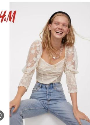 Брендовый кроп топ блуза divided by h&m цветы кружево этикетка3 фото