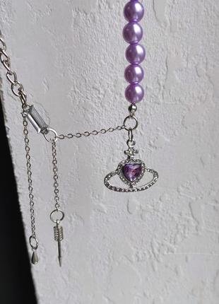 Пурпурна підвіска на шию + кулон з інкрустацією камінчиків vw5 фото