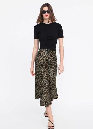 Сатиновая юбка миди в леопардовый принт zara1 фото