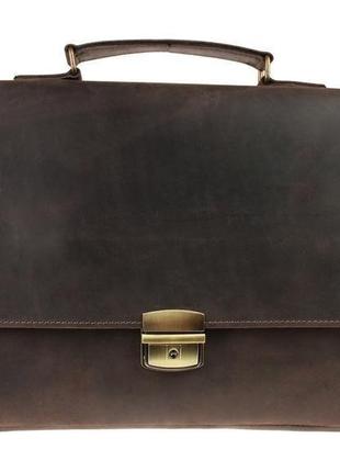 Сумка мужская для документов большая кожаная а4 под защелку с ручкой коричневая