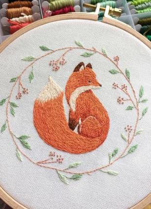 Red fox embroidery hoop | вишивка лисиця3 фото