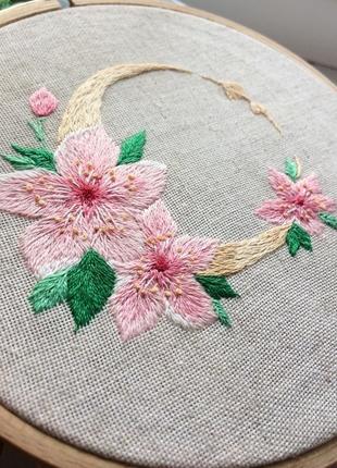 Moon & flowers embroidery hoop | вишивка місяць і квіти2 фото