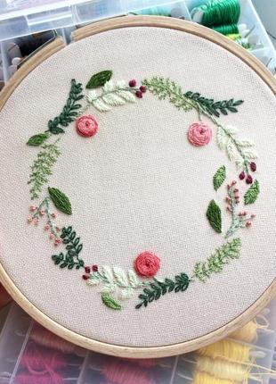 Leaf & flowers embroidery hoop | вышивка листья и цветы1 фото