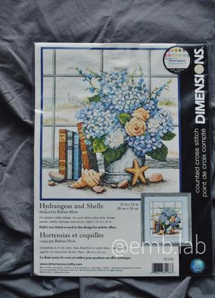 Набір для вишивання хрестиком "hydrangeas and shells"dimensions 3