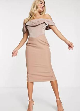 Распродажа платье lavish alice миди корсетное asos с падающим эффектом плеч4 фото