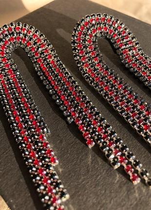 Стразовые сережки, сережки зі стразами, сережки з каменів, стразові сережки, чорні та червоні сережки6 фото