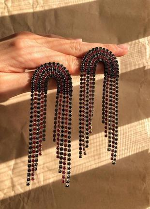 Стразовые серёжки, серьги со стразами, сережки из камней, стразові сережки, черные та красные серьги