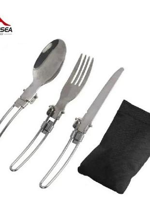 Дорожній складаний набір столового приладдя з неіржавкої сталі ложка, вилка ніж для походів пікніків
