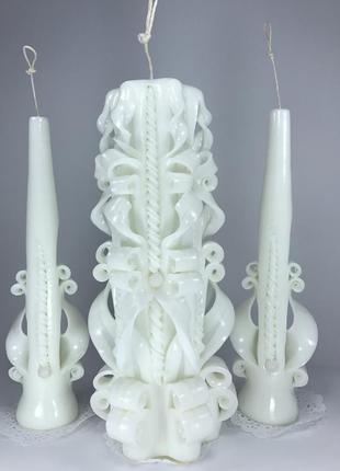 Свечи набор "белые кружева" свадебные4 фото