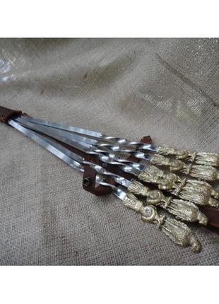 Набір шампурів з бронзи "птахи" у шкіряному сагайдаку3 фото
