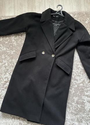 Двобортне чорне пальто міді3 фото