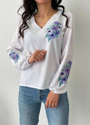 Блуза с длинными рукавами на резинке с цветочным принтом накатом2 фото