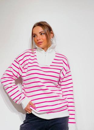 Смугастий светр на блискавці гольф3 фото