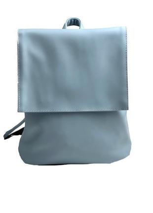 Рюкзак жіночий з клапаном міський середній непромокальний з екошкіри блакитний1 фото
