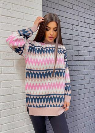 Жіночий трендовий різнобарвний светр під горло2 фото