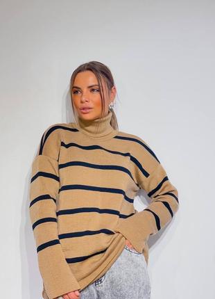 Гольф светр під горло жіночий в смужку1 фото