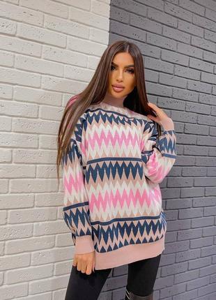 Жіночий трендовий різнобарвний светр під горло6 фото
