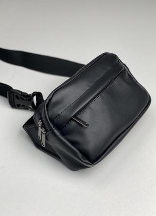 Поясная сумка мужская городская из экокожи черная2 фото