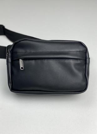Поясная сумка мужская городская из экокожи черная1 фото