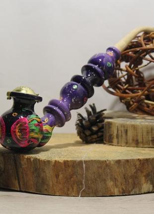 Неоновые медузы на деревянной курительной трубке ручной работы2 фото