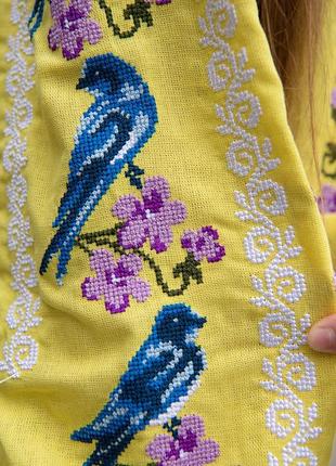 Вышиванка на девочку льняная блуза желтая с длинным рукавом6 фото