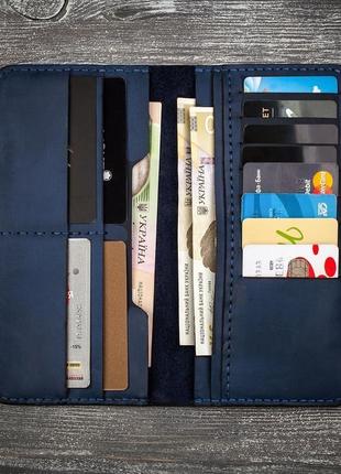 Синій чоловічий шкіряний гаманець портмоне3 фото