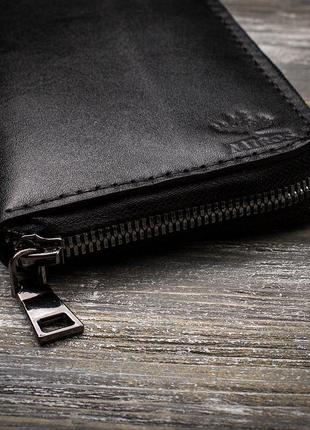 Чорний шкіряний великий довгий чоловічий гаманець портмоне2 фото
