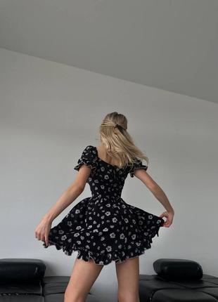 Чорна міні сукня у квітковий принт xs s m l 42 44 46
