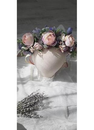 Венок из пионов цветочный на голову свадебный2 фото
