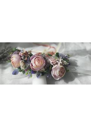 Венок из пионов цветочный на голову свадебный4 фото