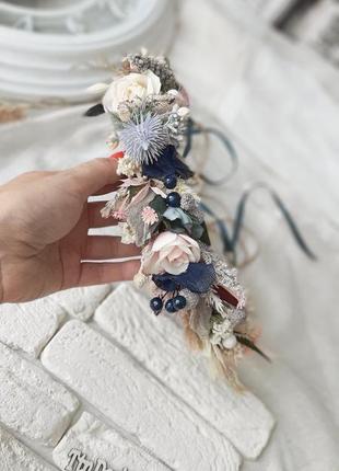 Венок осенний с сухоцветами в синих тонах7 фото