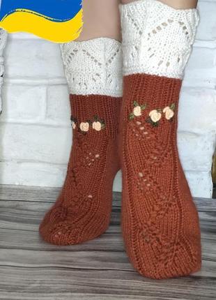 Вязаные носки - ажурные носки винтаж - идея для подарка - теплые носки2 фото