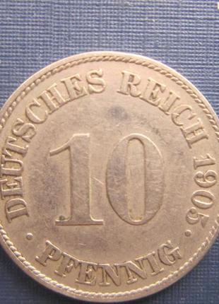 Монета 10 пфеннігів німеччина імперія 1905 j